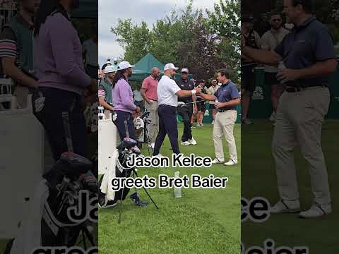 #JasonKelce greets #FoxNews host Bret Baier before teeing off at the American Century Championship